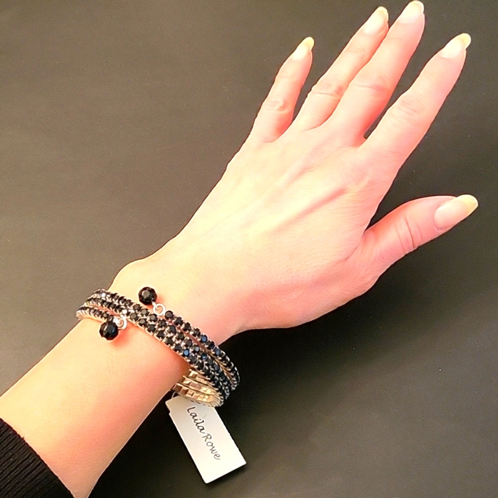 NEW Sparkling Crystals Wind-around Bracelet, Silver-tone & Black